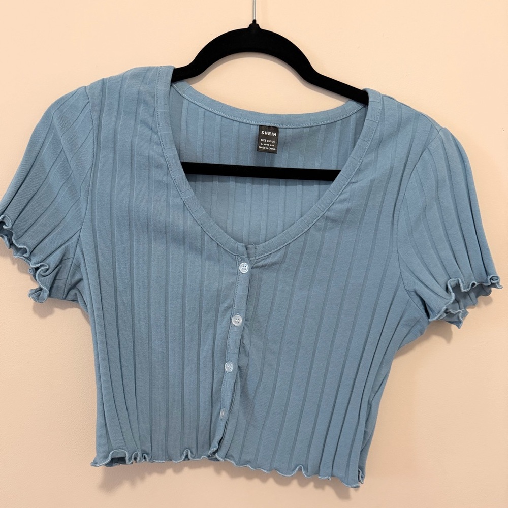 Light Blue Ribbed Crop Top